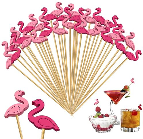 250 palillos de cóctel lindos flamencos hechos a mano palillos de dientes de frutas de madera, decoración de fiesta, pinchos de aperitivo