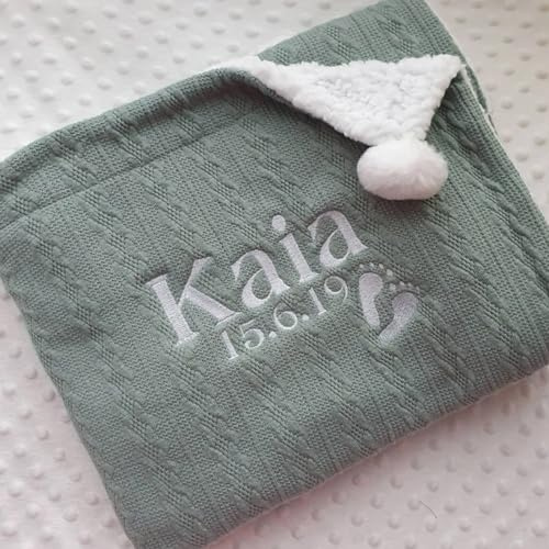 gume Personlig babyfilt broderad med namn, fleecefilt personlig spädbarn, nyfödd baby gåvor (95 x 70 cm)