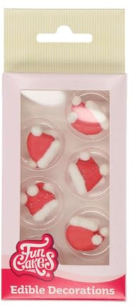 FunCakes Zucker Dekorationen Santas Mütze, Gebrauchsfertig für Tortendekoration, Perfekt für Cupcakes, Muffins und mehr, Edible Decorations Santa's Hat - Set/12