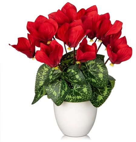 Kunstblumen Klein Künstliche Cyclamen PersicumBlumen im Topf Deko kunstblumen wie echt Gefälschte Hortensien seidenblumen für Hochzeitsdeko, Tischdeko, Wohnzimmer, Schlafzimmer, Zimmer Deko, Rot
