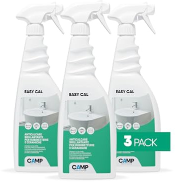 CAMP Easy Cal – Anticalcare Bagno e Doccia Protettivo, Scioglie e Rimuove il Calcare su Rubinetterie, Ceramiche, Cromature e Superfici Delicate – Prodotti Pulizia Casa e Bagno, 3x750ml, Made in Italy