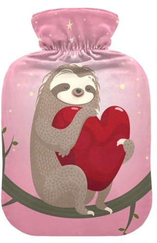 Wärmflasche mit süßem Faultier-Herz, Valentinstag, Tier, weich, warm, für Winter, Bett, Hand, Hals und Schultern, 1 l