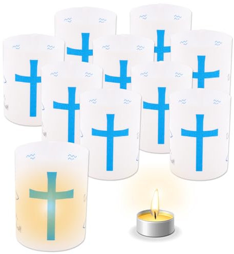 Windlicht Tischdeko Taufe Deko Kerzen Cover, 10 Happy Birthday Tischdekoration für Konfirmation, Taufe Junge Mädchen, Kommunion, Schön DASS Du Da Bist (Fisch Blau)