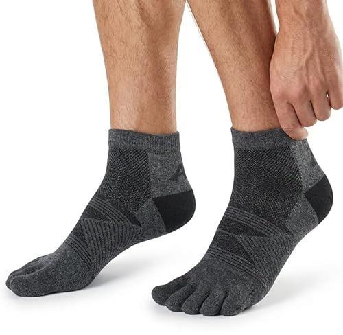 Colorado Sock Company Fünf Zehensocken aus Merinowolle für Damen und Herren, 2 Paar, feuchtigkeitsableitend, athletisch, Laufen, knöchelhoch, Dunkelgrau, Medium