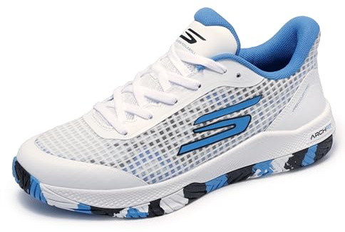 Skechers Women's Viper Court Pro Pickleball Sneaker, White/Blue, 9