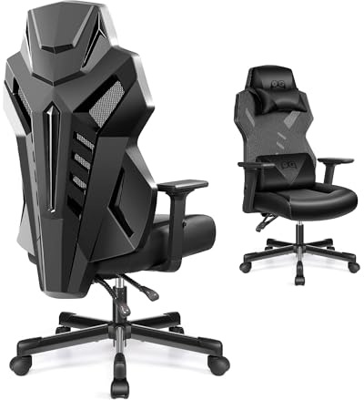 OneGame Video Gaming Stuhl, Atmungsaktiver Computer Racing Style Drehstuhl Verstellbare Rückenlehne Ergonomischer Gamer Desk Chair mit Lendenwirbelstütze, Schwarz
