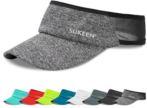 Sukeen Solskärm hatt kvinnor, brett brätte solskydd damkeps, cool löpning visir med andningsbart svettband, sport utomhus golfhatt kvinnor män för cykling tennis, Blomma grå, 1-2