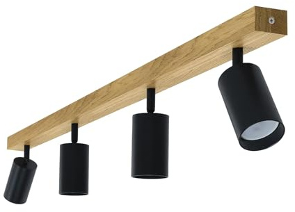 LED Wood Deckenstrahler 4 Flammig Schwenkbar - Handgefertigte Spots Deckenleuchte Modern aus Eiche - Strahler Deckenlampe Holz - GU10 Spotlight Lampe Wohnzimmer (Ohne Glühbirne) - Länge 90cm