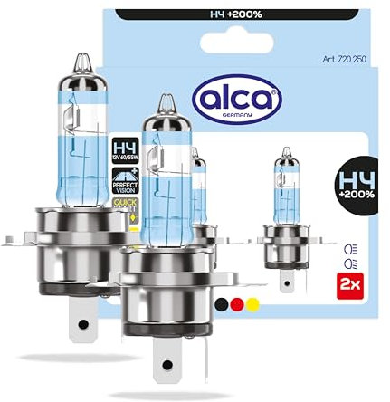 alca® Halogenlampe H4 200% mehr Licht Glühbirne Fahrzeuglampe Auto Leuchtmittel 12V 60W Sockel: P43t 2 Stück