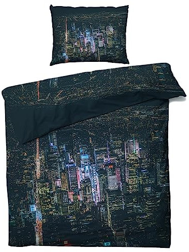 Generisch Bettwäsche New York - Stadt Bettbezug 135 x 200 2er Set, Weiche & Angenehme Mikrofaser Bettbezüge & Kissenbezug 80x80, Bettwäsche-Sets mit Reißverschluss S%-194