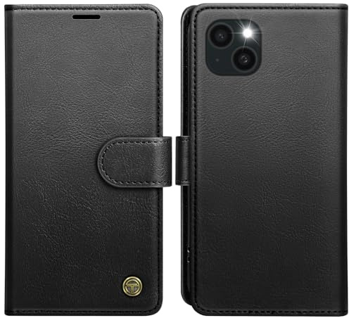 AIMOYU for iPhone 15 Case, Flip Wallet Leather Phone Case with [4 Card Slots] [Kickstand] [RFID Blocking] Magnetic Protective Shockproof Cover for iPhone 15 Phone Case - Black