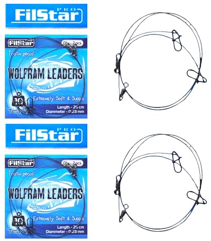 PRO FILSTAR Wolfram Vorfach Hecht Set 2x2 STK - Angeln Vorfächer mit Wirbel | Spinnfischen - Fishing Leaders Sport Set - Angelset - Angelzubehör – Spinnangeln