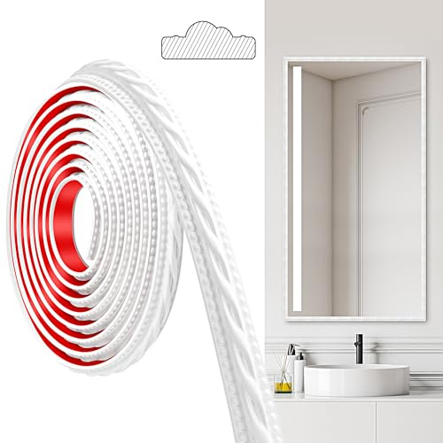 JUNART Molduras de PVC Trim, 300cmx2cm, Pela y Pega Autoadhesivas, Molduras Para Techos, Molduras de Pared Para Borde de Pared, Marcos de Espejos, Techo, Zócalos, Gabinete(Blanco)