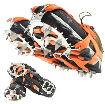 Steigeisen 18 Zähne Stahl-Eisgreifer-Spike for Schuhe, rutschfest, Klettern, Wandern, Schnee, Spikes, Steigeisen, Stollen, Griffe, Stiefel, Abdeckung von Steigeisen(Orange M EU 35-40)