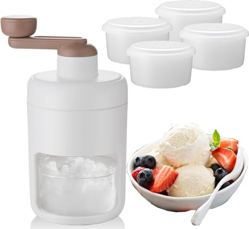 Snow Cone Machine, Home Shaved Ice Machine with Four Freezer Molds, Ice Shaving Machine Hand Crank, Snow Cone Portable Ice Crusher, Perfect for Family, Summer Party, Outdoor Picnic