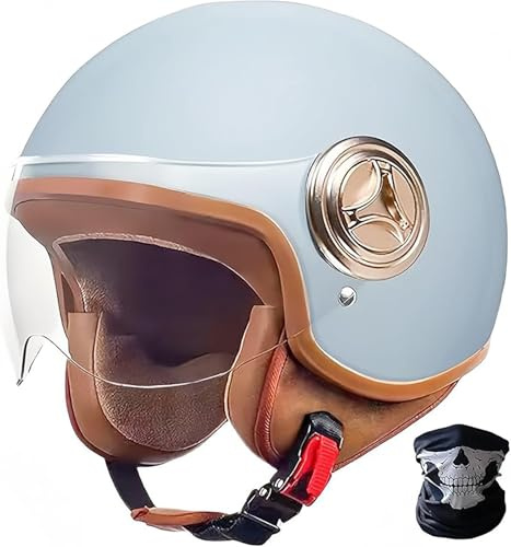 Casque De Moto Rétro Casque De Moto Casques Jet Et Demi-Jet avec Visière Casque Demi-Ouvert Vintage Approuvé ECE pour Adultes Hommes Et Femmes pour Vélo Scooter Chopper Cruiser C,(55-61cm)