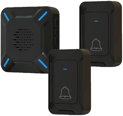 YYQ Timbre inalámbrico para exteriores IP68, altavoz grande y potente, pantalla LED, rango de 300 m, 5 niveles de volumen ajustable, 58 tonos de timbre (2 transmisores y 1 receptor)