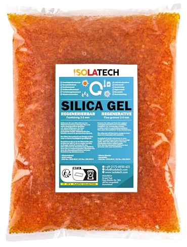 ISOLATECH Silica Gel 0.4 kg - Regenerable Desiccant Granulate as Dehumidifier and Filament Dryer, Indicating Beads Orange to Transparent