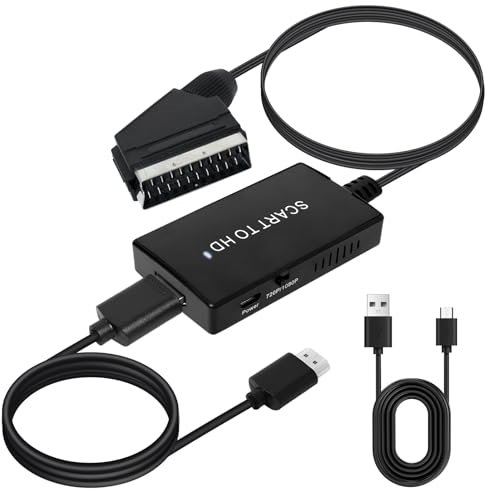 SCART to HDMI Converter With Cables - Video Audio Adapter for Sky/DVD/STB Output to Display on HDTVs 720P/1080P