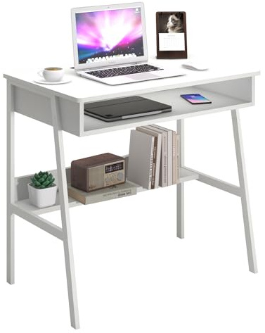 Kleiner Computertisch, 80 cm, weißer Schreibtisch, Bureau de Travail, Gaming-Schreibtisch, Arbeitszimmer, Steh-Schreibtisch mit Schubladen, Holz-Schminktisch mit Metallrahmen, für Schlafzimmer,
