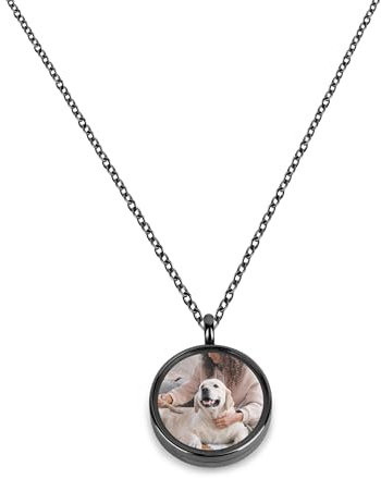 Personalisiert Haustiere Urne Medaillon Halskette mit Foto Text Name Hund und Katze Tierhaar Anhänger Kette für Asche Haustier Verlust Andenken Geschenke Gedenken Memorial Edelstahl (Schwarz)