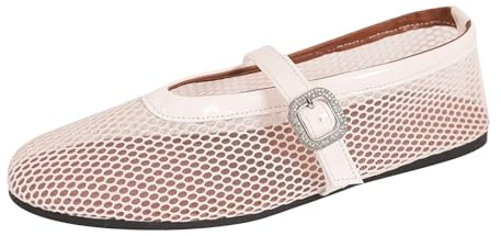 Sommarskor dam, ballerina dam sportiga slip-skor fisknät platta sandaler damskor vävda maskerade fritidsskor spännremmar platta skor rund tå barfotaskor utomhus, Vit, 39 EU