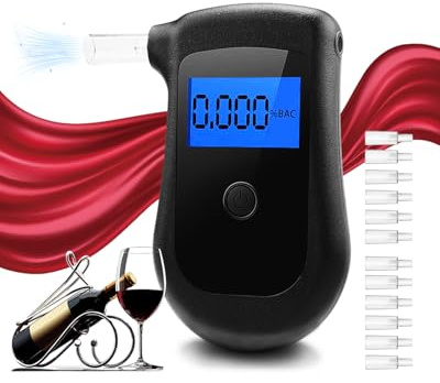 Professioneller Alkoholtester mit 12 Mundstücken, hochpräziser persönlicher Alkoholtester mit digitalem LCD-Display, tragbar, für Zuhause und Partys