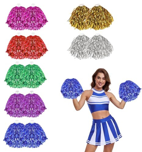 14 Stück Cheerleader Pompons,Pompoms Cheerleading,FarbePomponsPompon für Sportveranstaltungen Tanz Nacht Party Ballspiele Karnevalspartys Verwendet (7 Farben, 2 von jeder Farbe)