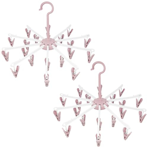 MISIQIMA 2 Stück Sockentrockner, Faltbares Mini Wäschespinne, Wäschespinne Camping kann zum Aufhängen von Socken, Unterwäsche, Babykleidung, Haustierkleidung Verwendet Werden (Rosa)