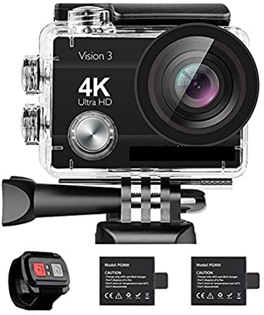 YQVEOT Action Cam, Fotocamera Impermeabile 4K Action Camera 16MP Vision 3 Fotocamera Subacquea Impermeabile 170 ° Grandangolo Sport Cam con Kit di Montaggio Accessori