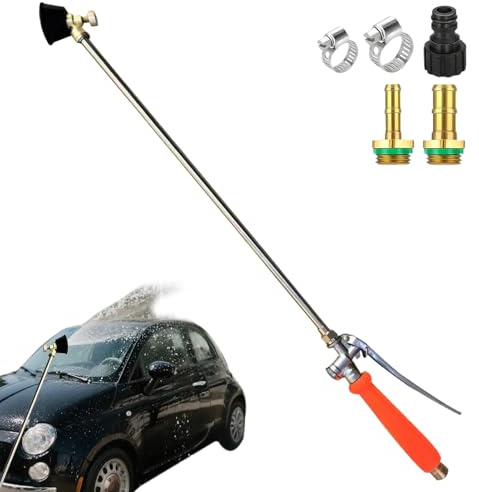 Sollee Varita pulverizadora de metal, herramienta de limpieza de boquilla ajustable con manguera, válvula de cierre rápido para plantas al aire libre, arbusto, árbol, flores, patio, césped
