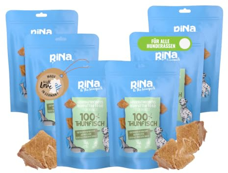 RiNa 100% Thunfisch gefriergetrocknet Hundesnack, Barf Topper 6x90 g | Reiner Thunfisch mit Omega-3, getreidefrei und fettarm, lange haltbar, einweichbar für die BARF-Ration, proteinreich