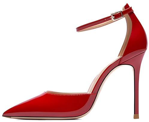 Wtharosa Pump Donna D'Orsay Tacco a Spillo Punta Accuminata Cinturino Design Taglio per Cocktail E Serata,Rosso,34 EU