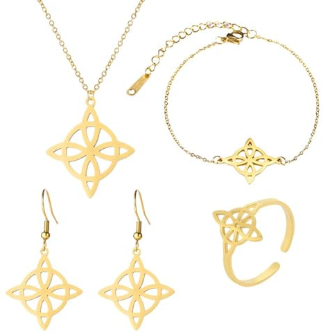 Guaber Set Gioielli In Acciaio Inossidabile Strega Nodi Irlandesi Collane A Forma Bracciali Orecchini Accessori Donna Eleganti Bracciale Con Orecchini