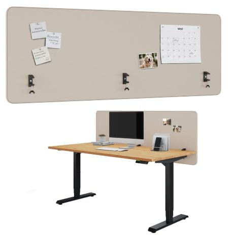 Ergotopia Focus Plus Akustik Trennwand Schreibtisch – Schallschutz & Sichtschutz Schreibtisch für konzentriertes Arbeiten im Büro – 40mm Premium Stoffbezug mit Klemmmontage – 160 x 60 cm - Beige