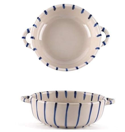 XINRUI Plato para hornear de cerámica a rayas, bandeja para con doble asa para lasaña, pastel, quiche, cazuela, preparación postres, horno, recetas microondas y servicio cocina