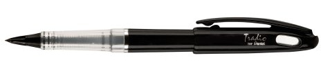 Pentel TRJ94A-A Tradio Federschreiber Black and White Edition mit flexibler Kunststoff-Federspitze Gehäuse, hochglanz, schwarz