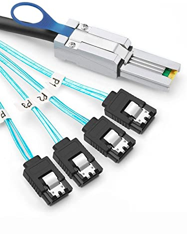 CableCreation Mini SAS 26Pin (SFF-8088) Male to 4 SATA 7Pin Female Cable, Mini SAS Host/Controller to 4 SATA Target/Backplane, 1M / 3.3FT