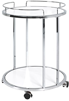 HAKU Beistelltisch rund auf Rollen Chrom weiß MDF Metall runder Couchtisch - Maße: H 60 x Ø 45 cm Style: Modern