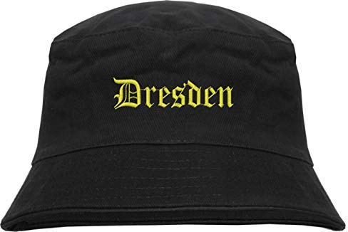 HB_Druck Dresden Fischerhut - Bucket Hat - Gelb Bestickt - Schwarz L/XL
