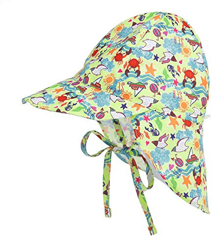 LACOFIA Baby solhatt med band och nackskydd, barn, strandmössor, småbarn, sommar, visir, keps, A-krabba, 6-18 Månader