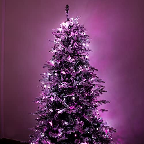 Luccika Mantello a rete di Luci con 192 Led Rosa e Bianco Ghiaccio per Albero di Natale da 150 a 180 cm di altezza con memoria e 8 giochi di luce per Interno ed Esterno