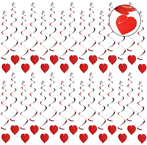 Hoshisea 30 PCS Spiral Girlanden mit Herzen, Herz Glitter Rot Girlande Herz, Deckenhanger Spiral Girlanden,PVC, für Hochzeit Geburtstag Party Valentinstag und Weihnachten Deko ((Rot)