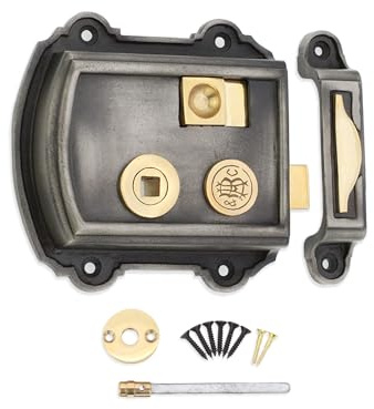 Infinity Decor Victorian Cast Iron Rim Latch Bath Bedroom Lock Door Knob Handle Sets - Brass (Rim Lock only)