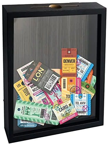 FramePro Caja de Sombra de boletos con Marco de Carga Superior con Ranura en la Parte Superior, Regalo Personalizable para Bricolaje, Concierto, Tapas de Cerveza, Caja de Memoria, Color Negro 20 x 25
