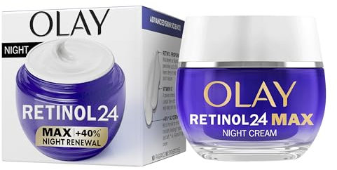 Olay Retinol 24 MAX Night Cream - Anti Aging Face Cream Moisturiser for Women with Antioxidant Vitamin E and 40% Glycerin, Smooths, Renews, and Hydrates Overnight, 50ml