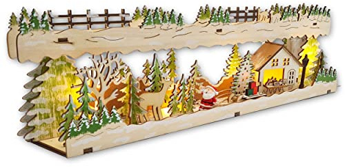 Wichtelstube-Kollektion LED Holz Lichtersockel mit Timer Schwibbogen Weihnachtsdorf Weihnachtsdeko Fensterbank Fenster beleuchtet Batteriebetrieben inkl. Trafo