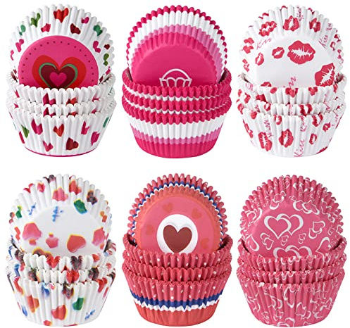 ELECLAND 600 Pcs Valentine's Day Cupcake Liners Baking Muffin Paper Cups Cases Baking Cups Wrappers Decorations for Party Supplies (Heart)
