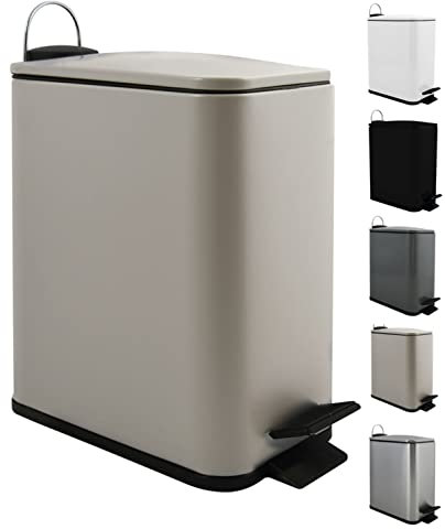 Spirella Erik - Pattumiera per cosmetici, 5 litri, in acciaio inox con abbassamento automatico e secchio interno, colore: tortora