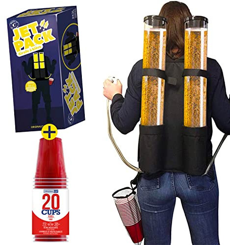 Double Girafe à Bière Jet Pack + 20 Red Cups 53cl | Distributeur Boisson | Sac à Dos | Qualité Premium | 2 Réservoirs | 2 x 3L de Boisson | 2 Tireuses à Bière | Apéro | House Party | OriginalCup®